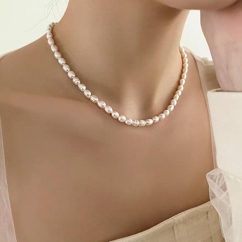 Zeffy Pearl Necklace 4MM/6MM/8MM Dainty Round Imitation Pearl Choker Necklace Wedding Pearl Necklace Delicate Jewelry for Women Simple Bridesmaid Jewelry Gifts - Image 4